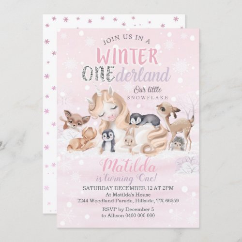 Girl Winter Onederland Invitation Snowflakes