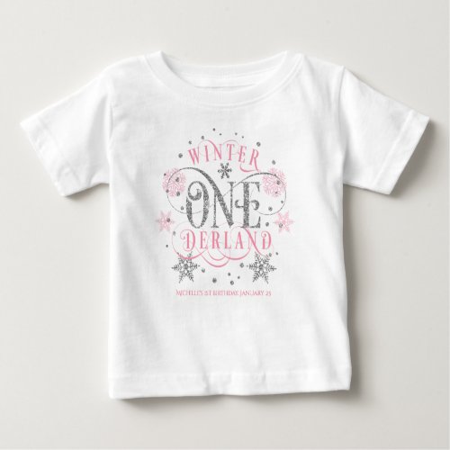 Girl Winter ONEderland pink silver 1st Birthday Baby T_Shirt