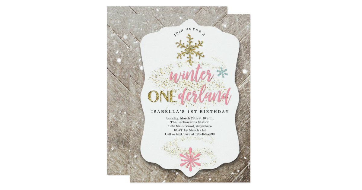 Girl Winter Onederland Themed First Birthday Party Invitation