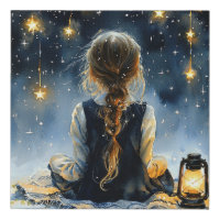 Girl Winter Stars Snowy Night