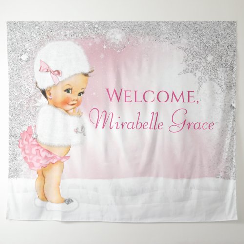 Girl Winter Wonderland Baby Shower Backdrop