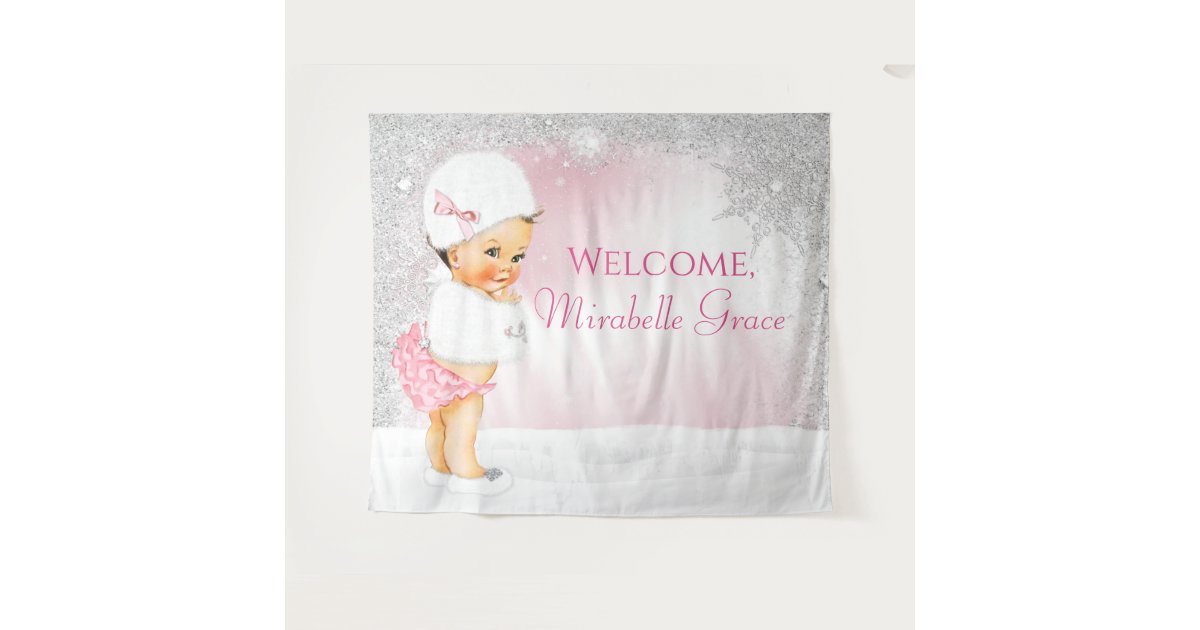 Girl Winter Wonderland Baby Shower Backdrop Zazzle Com