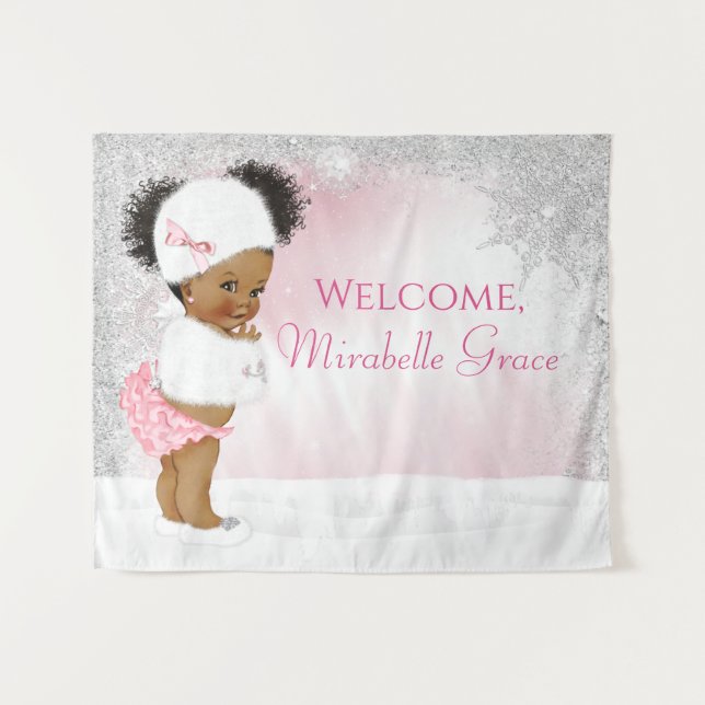 Girl Winter Wonderland Baby Shower Backdrop (Front (Horizontal))