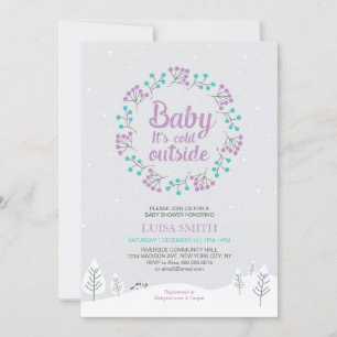 Girl Winter Wonderland Baby Shower, Purple & Teal Invitation