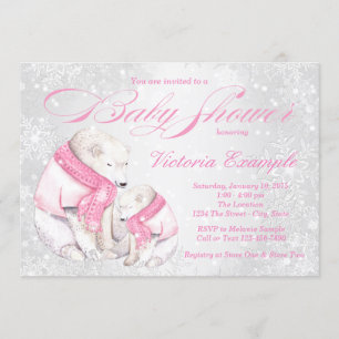 Girl Winter Wonderland Bear Baby Shower Invitation