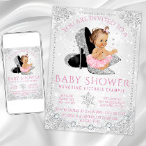 Girl Winter Wonderland Pink Snowflake Baby Shower Invitation