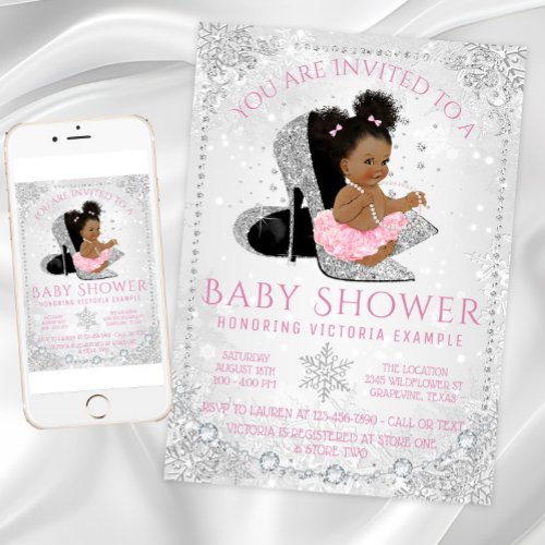 Girl Winter Wonderland Pink Snowflake Baby Shower Invitation