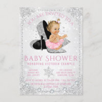 Girl Winter Wonderland Snowflake Baby Shower Invitation