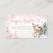 Girl Winter Woodland Baby Shower Diaper Raffle Enclosure Card