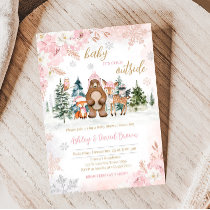 Girl Winter Woodland Baby Shower  Invitation