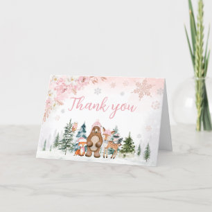 Girl Winter Woodland Baby Shower Letterpress Thank You Card