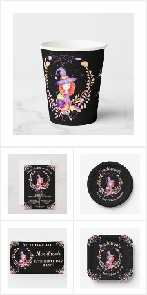 Girl Witch Birthday Watercolor Party 