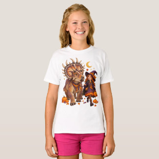 Girl Witch & Kosmoceratops Halloween Trick-or-Trea T-Shirt