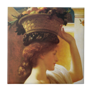 Girl With a Basket of Fruit (by Frederic Leighton) Ceramic Tile