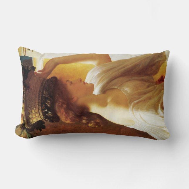 Girl With a Basket of Fruit (by Frederic Leighton) Lumbar Pillow (Front)
