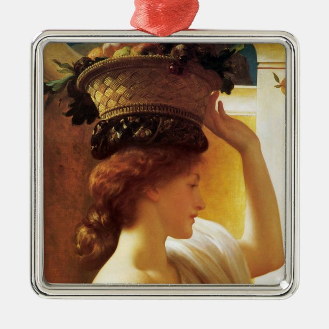 Girl With a Basket of Fruit (by Frederic Leighton) Metal Ornament (Front)