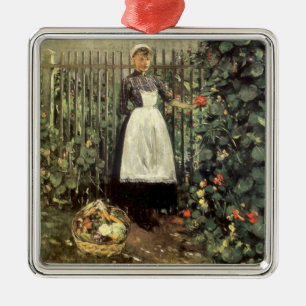Girl With a Basket of Vegetables in a Garden Metal Ornament