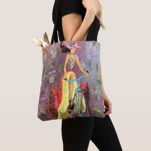 Girl with a Bike Tote Bag _ Art Painting