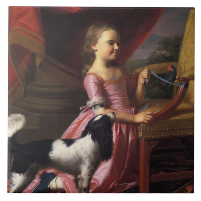Girl with a Bird and a Dog (John Singleton Copley) Ceramic Tile (Front)