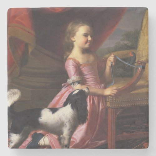 Girl with a Bird and a Dog John Singleton Copley Stone Coaster