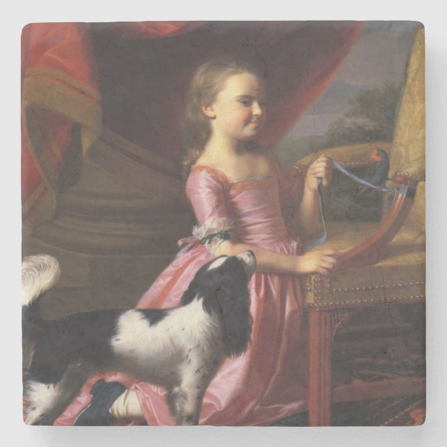 Girl with a Bird and a Dog (John Singleton Copley) Stone Coaster (Front)