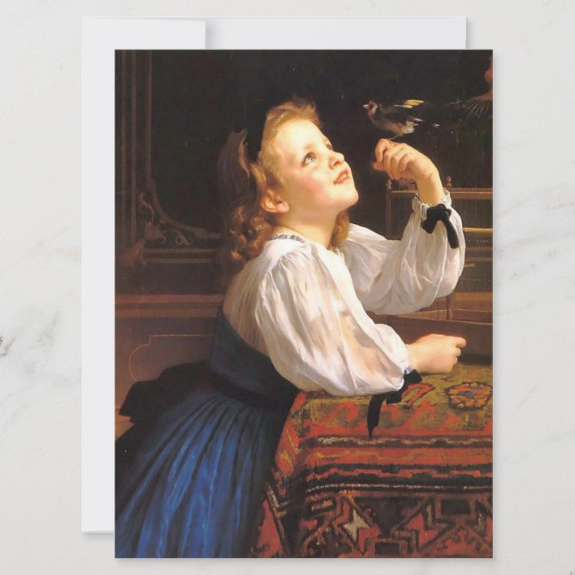 Girl with a Bird (by William-Adolphe Bouguereau) Card (Front)