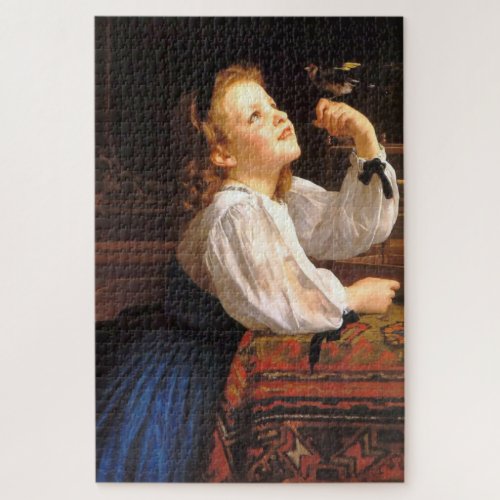 Girl with a Bird by William_Adolphe Bouguereau Jigsaw Puzzle