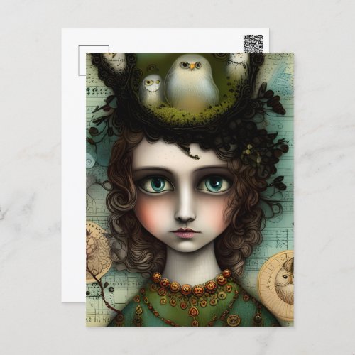 Girl With a Bird Nest on Her Head Postcard