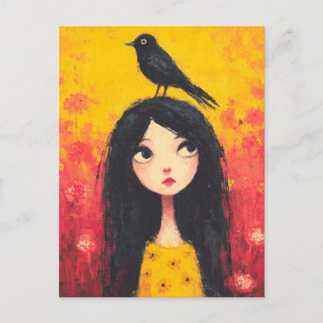 Girl With A Bird on Her Head Postcard (Front)