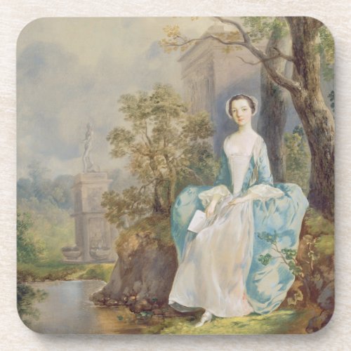 Girl with a Book Seated in a Park c1750 oil on Coaster