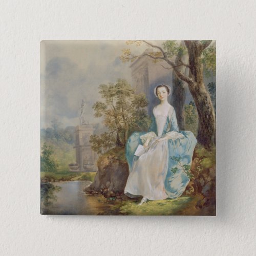 Girl with a Book Seated in a Park c1750 oil on Pinback Button