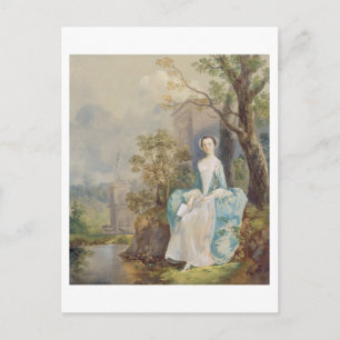 Girl with a Book Seated in a Park, c.1750 (oil on Postcard