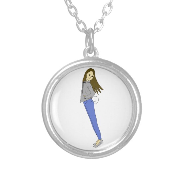 girl with a bunny tail   silver plated necklace (Front)