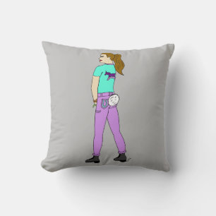 girl with a bunny tail throw pillow
