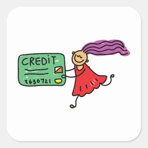 Girl With A Credit Card Square Sticker