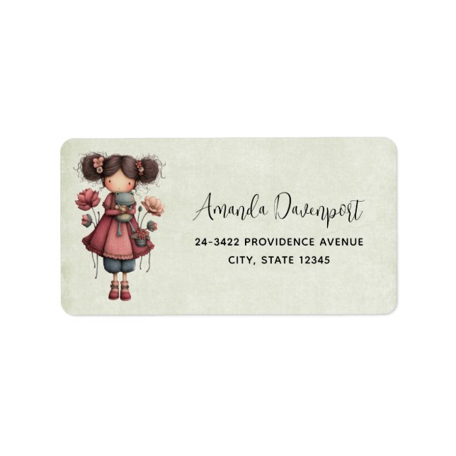 Girl with A Frog Doll Cute Whimsical Address Label (Front)