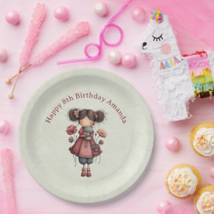 Girl with A Frog Doll Cute Whimsical Birthday Paper Plates