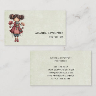 Girl with A Frog Doll Cute Whimsical Business Card