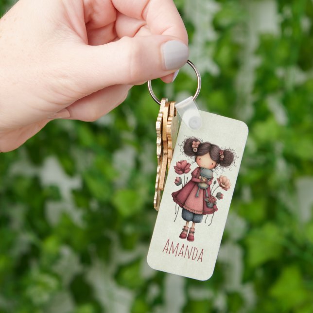 Girl with A Frog Doll Cute Whimsical Keychain (Hand)