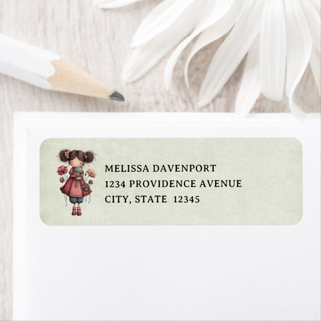 Girl with A Frog Doll Cute Whimsical Label (Insitu)