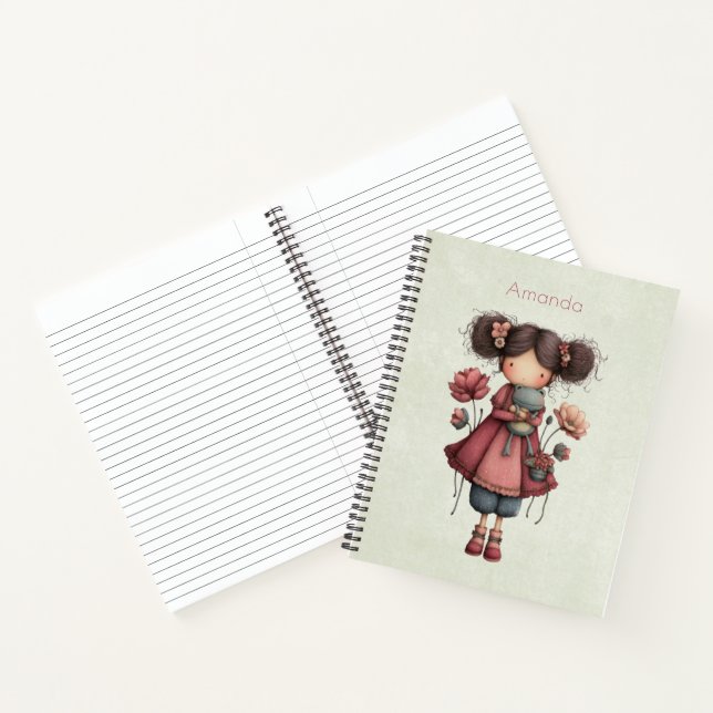 Girl with A Frog Doll Cute Whimsical Notebook (Inside)