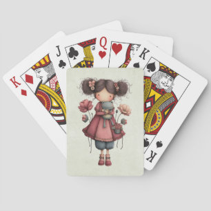 Girl with A Frog Doll Cute Whimsical Poker Cards
