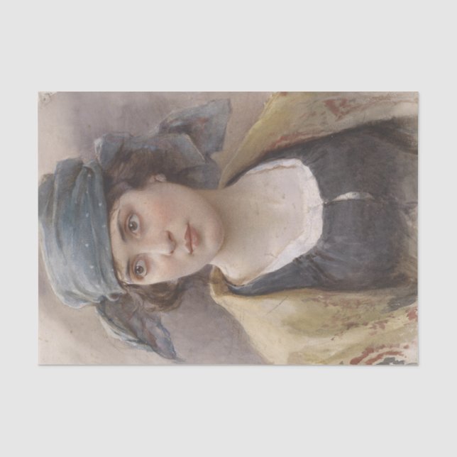 Girl with a Green Headscarf (by Ludwig Passini) Tissue Paper (Front)
