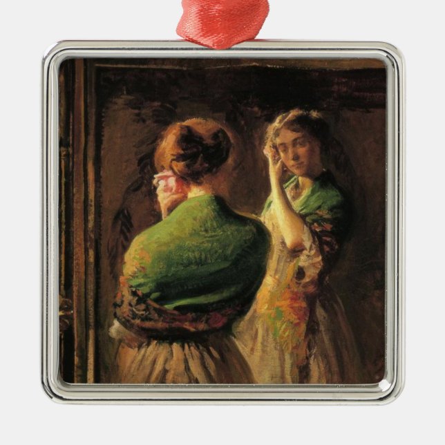 Girl With a Green Shawl (by Joseph DeCamp) Metal Ornament (Front)