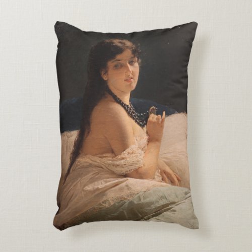Girl with a Medallion by Gerolamo Induno Accent Pillow