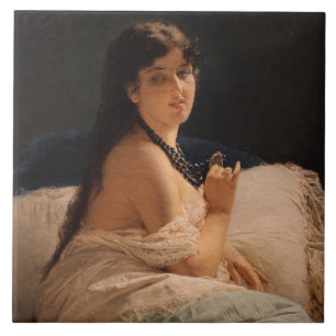 Girl with a Medallion (by Gerolamo Induno) Ceramic Tile