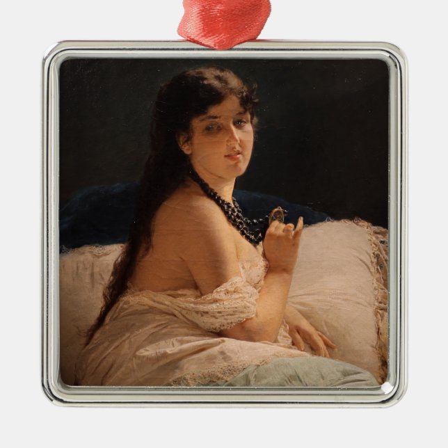 Girl with a Medallion (by Gerolamo Induno) Metal Ornament (Front)