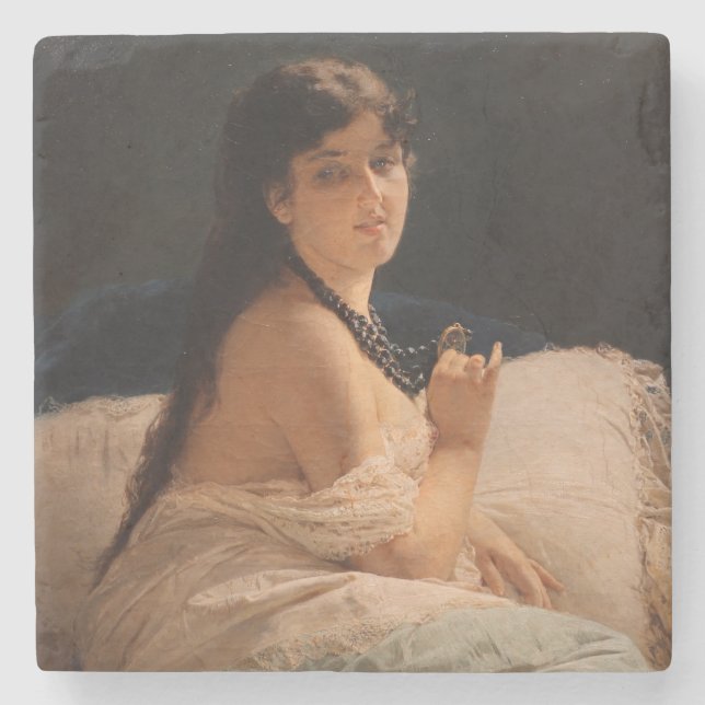 Girl with a Medallion (by Gerolamo Induno) Stone Coaster (Front)