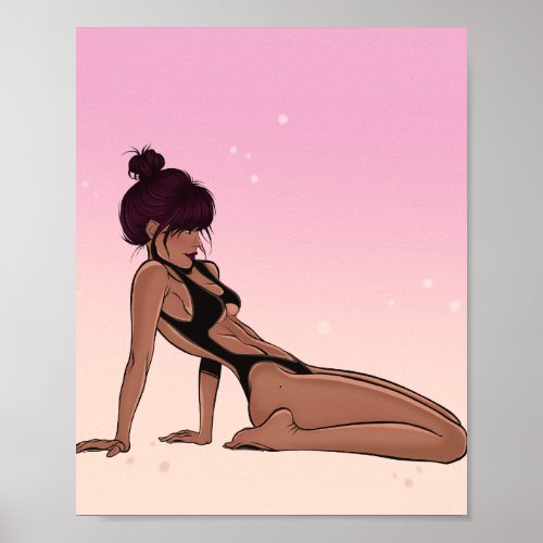 Girl with a Messy Bun Beach Sand Clipart Poster