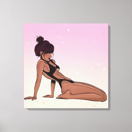 Girl with a Messy Bun Beach Sand Clipart Poster Canvas Print